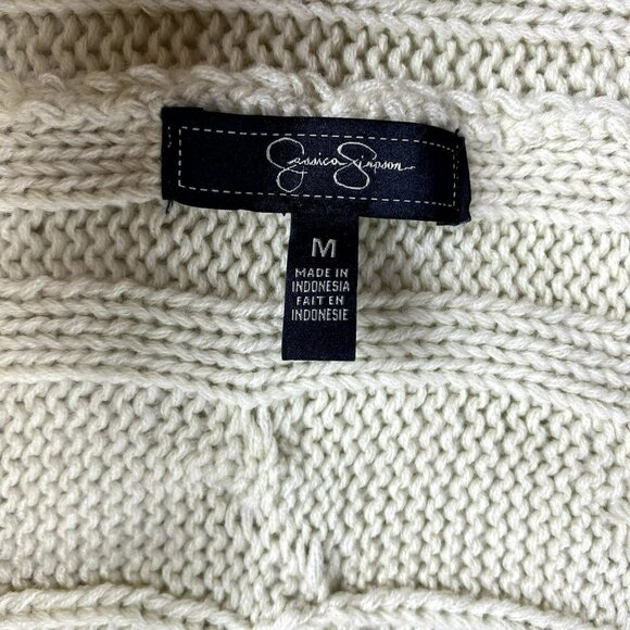 Jessica‎ Simpson Tan/White Faux Fur Cable Knit Scarf Vest Cardigan Size Medium - Picture 10 of 12